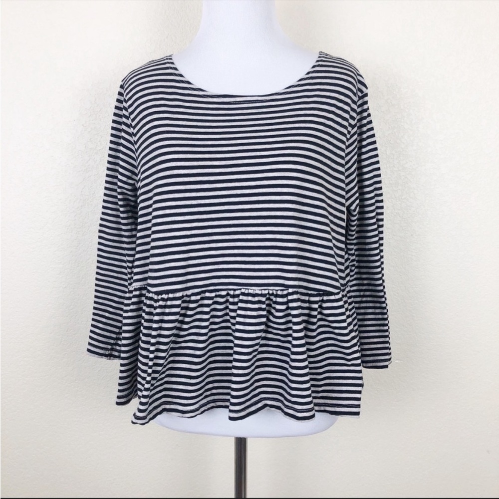 Free People We The Free Black & Beige Striped Boho Peplum Top - Size Small